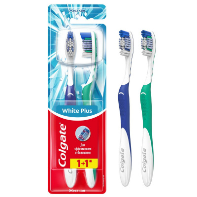 Colgate white plus зубная щетка отбеливающая жесткая промоупаковка 1+1 Уценка