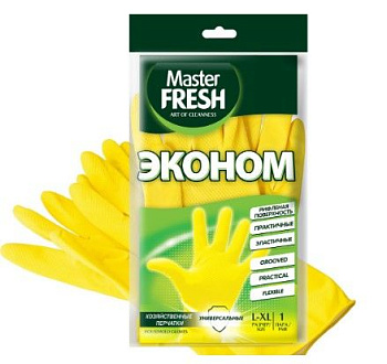 Master FRESH эконом хозяйственные перчатки латексные с хлопком 1 пара большой размер L/XL желтые