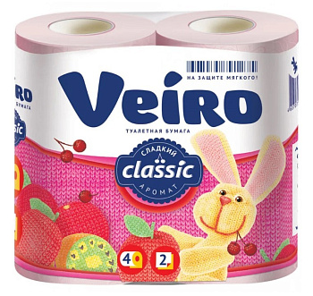 Veiro туалетная бумага Classiс 2-х слойная розовая 4шт