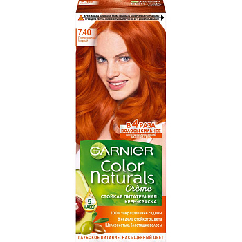 Garnier стойкая питательная крем краска для волос color naturals оттенок 7.40 пленительный медный