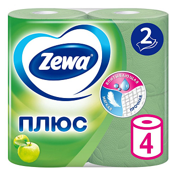 Zewa туалетная бумага плюс 2 х слойная яблоко 4 шт