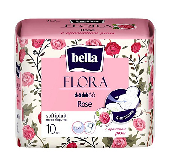 BELLA Прокладки FLORA Rose, 10 шт.уп. (с ароматом розы)