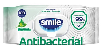 Smile w влажные салфетки antibacterial подорожником 100 шт  с клапаном