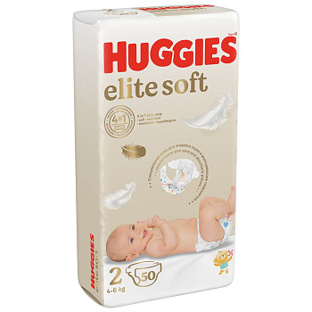 Huggies Elite Soft подгузники для новорожденных 4-6 кг 2 размер 50 шт