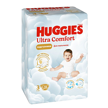Huggies ultra comfort 3 5-9 кг подгузники 21 шт для мальчиков