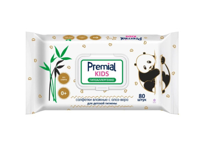 Premial салфетки влажные для детской гигиены с алое вера 80 шт