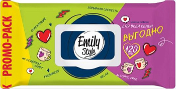 Emily Style влажные салфетки для всей семьи 100+20 штук упаковка с клапаном +20% бесплатно