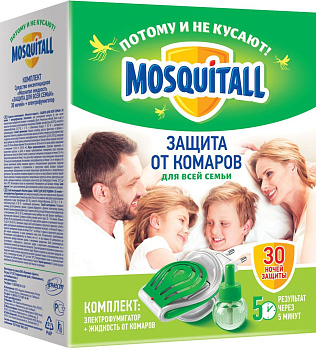 Mosquitall комплект электрофумигатор жидкость 30 ночей от комаров защита для всей семьи 30 мл