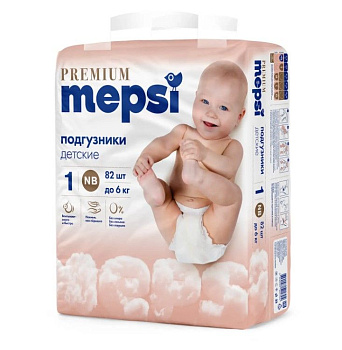 Mepsi детские подгузники premium до 6 кг 82 шт