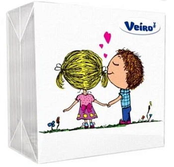 Veiro салфетки 1 слойные с рисунком сердечки love is 24*24 50 листов
