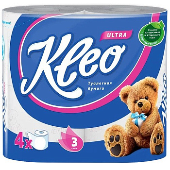 Мягкий Знак Kleo Ultra туалетная бумага 3х-слойная 4рулона (белая)