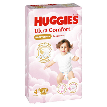Huggies ultra comfort 4 8-14 кг подгузники 66 шт для девочек