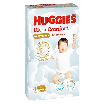 Huggies ultra comfort 4 8-14 кг подгузники 66 шт для мальчиков