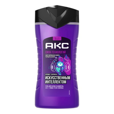 Акс гель для душа и умывания лица шампунь для волос мужской парфюмированный 3 в 1 сила технологий 250 мл Уценка