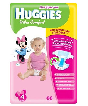 Huggies Ultra Comfort Подгузники для девочек 4 размер (8-14 кг) M (Maxi)  66 шт