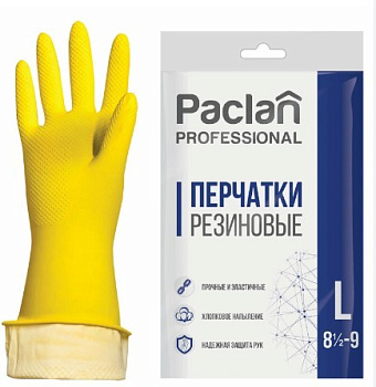 Paclan перчатки professional резиновые L желтые 1 пара