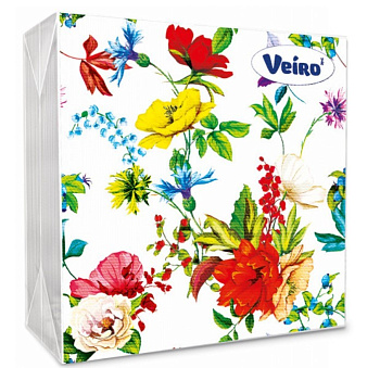 Veiro салфетки  3 слойные с рисунком цветочная поляна 33*33 20 листов