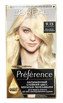L'oreal Preference краска для волос 9.13 байкал очень светло русый пепельно золотой Уценка