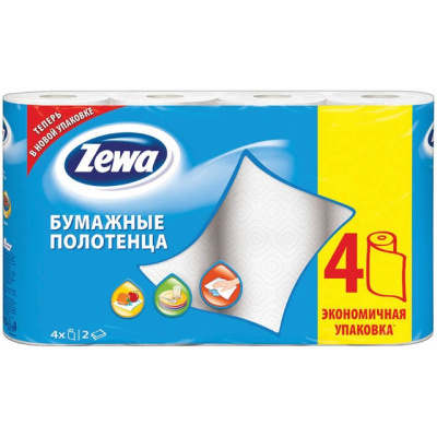 Zewa кухонные полотенца двухслойные белые 4шт