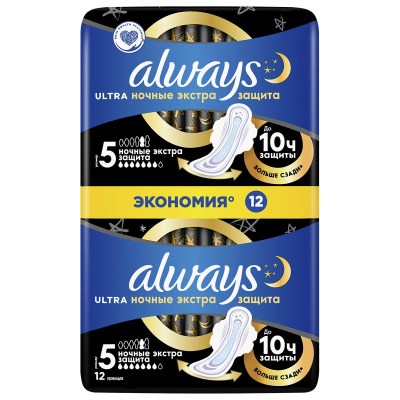 Always ультра найт экстра защита дуо 12 шт