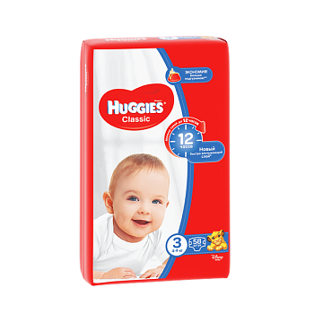 Huggies Classic подгузники Soft&Dry Дышащие 3 размер (4-9кг) 58шт