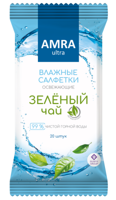 Amra салфетки влажные освежающие зеленый чай 20 шт