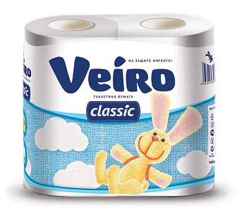 Veiro туалетная бумага Classic 2-х слойная белая 4шт
