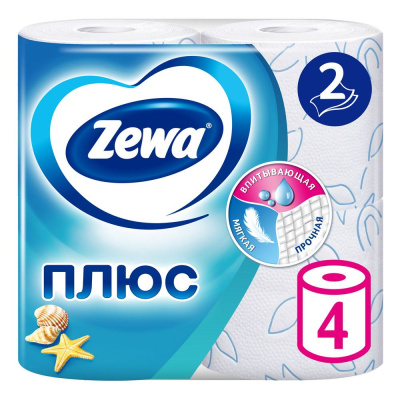 Zewa туалетная бумага плюс 2 х слойная свежесть океана 4 шт Уценка