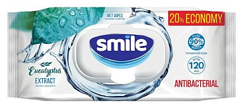 Smile w antibacterial effect влажные салфетки с экстрактом эвкалипта 120 шт