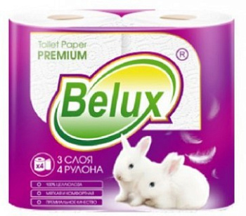 Туалетная бумага belux 4 шт 3 сл  белая