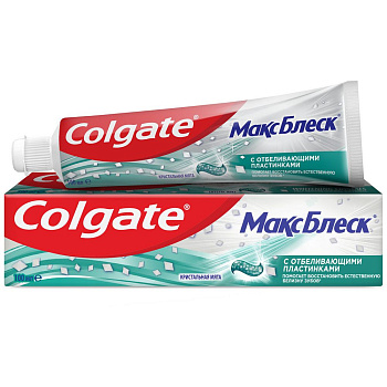 Colgate зубная паста макс блеск кристальная мята с отбеливающими пластинками для свежего дыхания и отбеливания зубов 100 мл Уценка