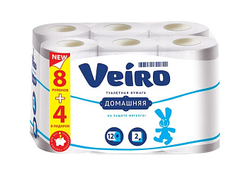 Veiro туалетная бумага Домашняя 2-х слойная белая 12шт