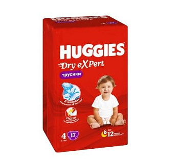 Huggies dry expert 4 l 9-14 кг трусики подгузники 17 шт