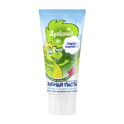 Happy Moments Дракоша детская гелевая зубная паста с хорошим малином 60 мл