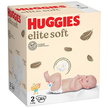 Huggies Elite Soft подгузники для новорожденных 4-6 кг 2 размер 164 шт