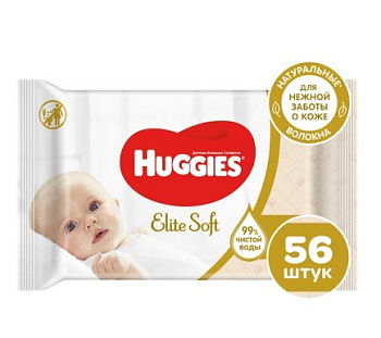 Huggies Влажные салфетки детские Элит Софт 56 штук 56шт