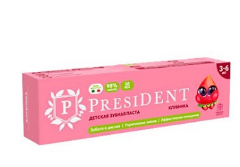 President детская зубная паста клубника 3 до 6 43г