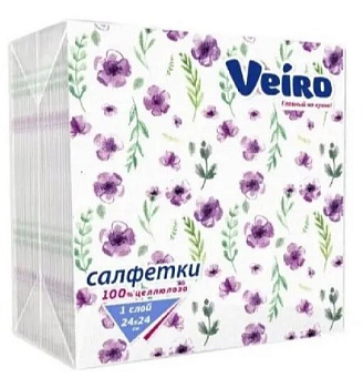 Veiro салфетки 1 слойные с рисунком анютины глазки 24*24 50 листов 90 шт в кор