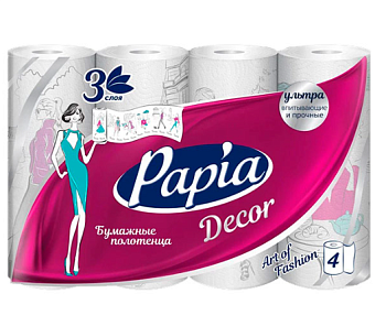 Papia бумажные полотенца белые трёхслойные DECOR 4 рул.