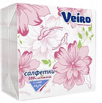 Veiro салфетки 1 слойные с рисунком цветочки 24*24 50 листов 90 шт в кор