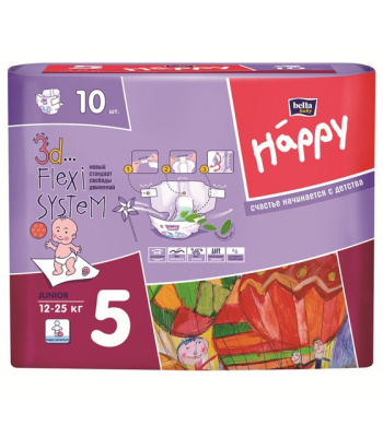 Подгузники для детей BELLA Happy Junior 10 шт, вес 12-25 кг (5 мес)
